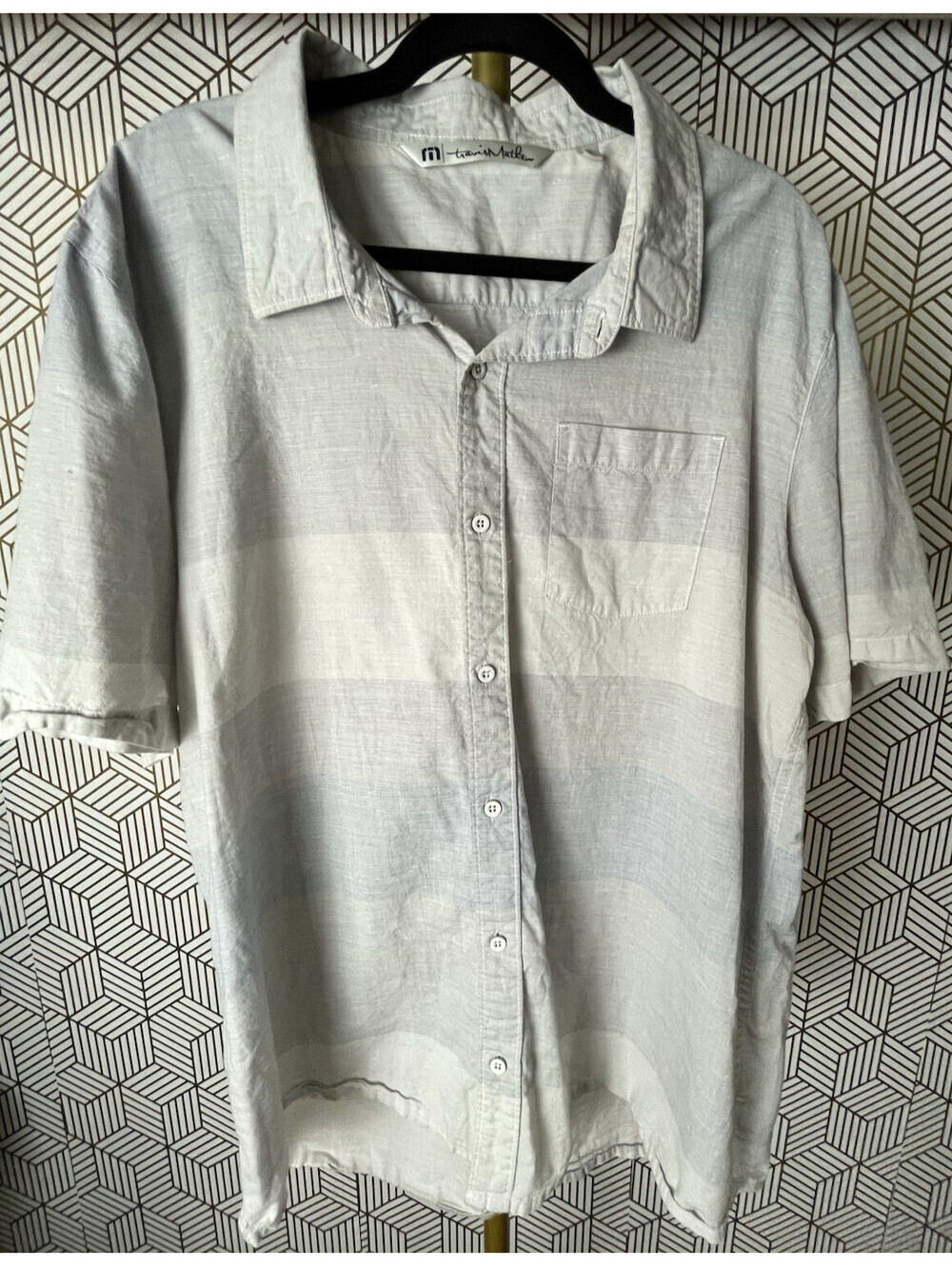 Travis Mathew Men's XXL Striped Short Sleeve Button Up Cotton Casual Shirt 2XL